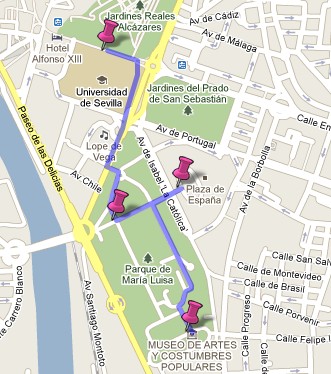 Ruta desde la Plaza de América al Rectorado de la Universidad