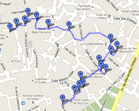Ruta desde el Barrio de San Bartolomé a la Plaza de San Francisco